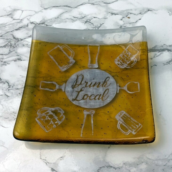 Drink Local Beer Fused Glass Catch-all Dish