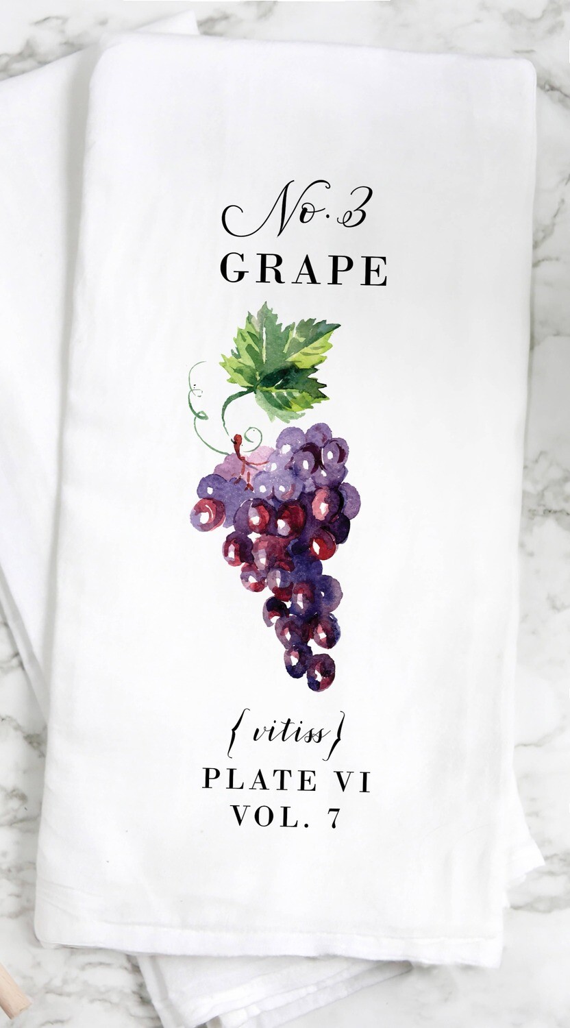 Grape Botanical Tea Towel. - 100% White Cotton