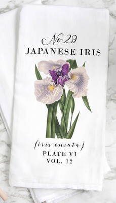Japanese Iris Botanical Tea Towel. - 100% White Cotton Japanese Iris Botanical Tea Towel. - 100% White Cotton