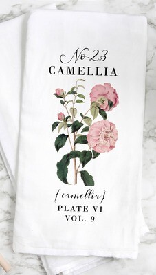 Camellia Botanical Tea Towel. - 100% White Cotton Camellia Botanical Tea Towel. - 100% White Cotton