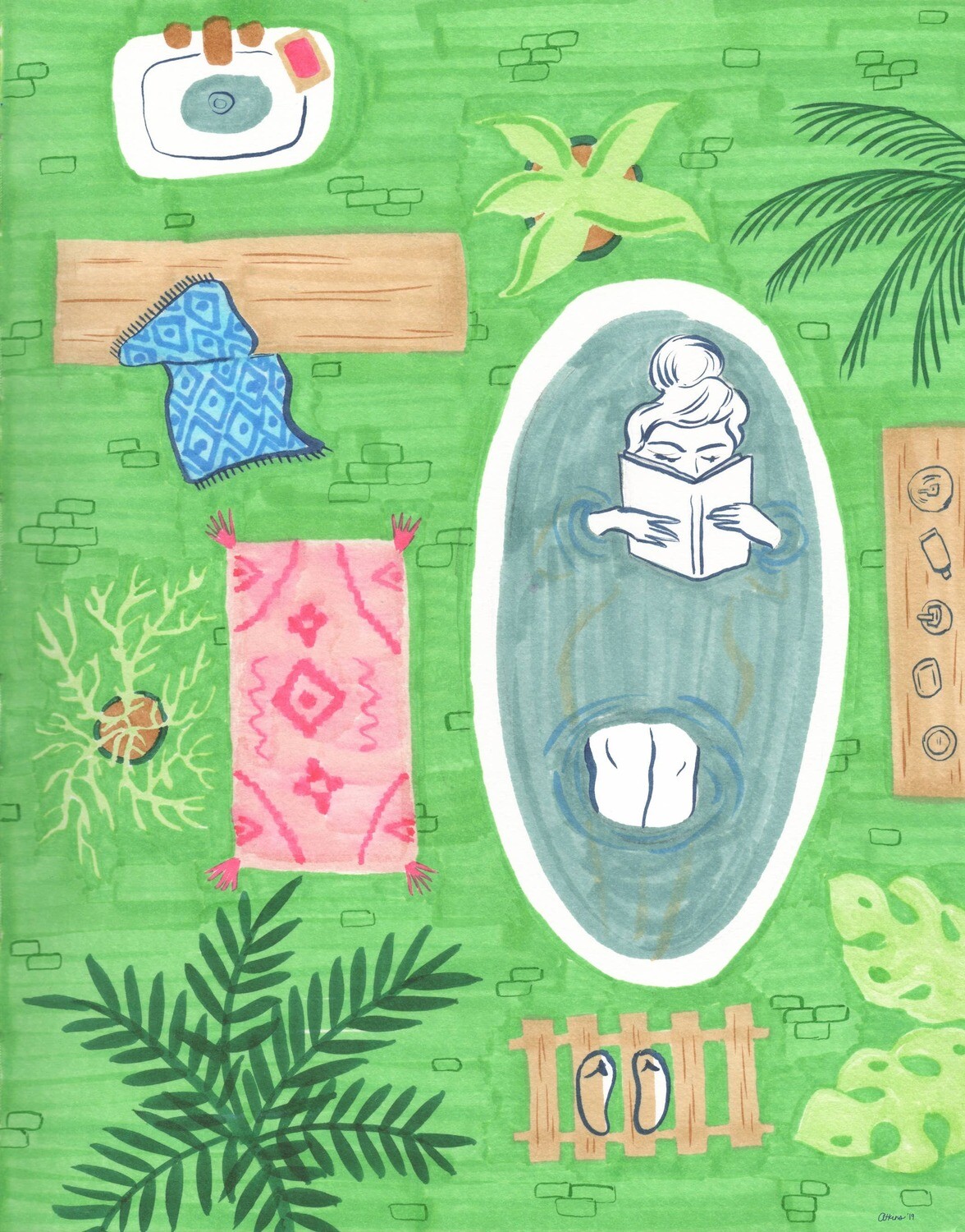 Green Tiled Bath Signed Print