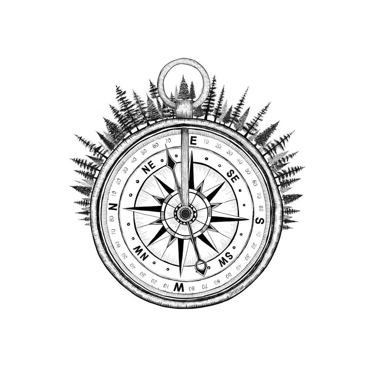 Forested Compass Art Print - 8&quot; x 8&quot;
