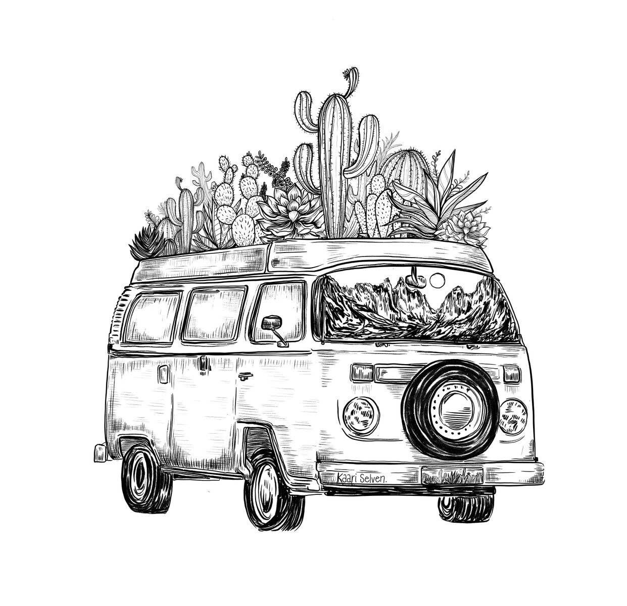 Cacti Van Art Print - 8&quot; x 8&quot;