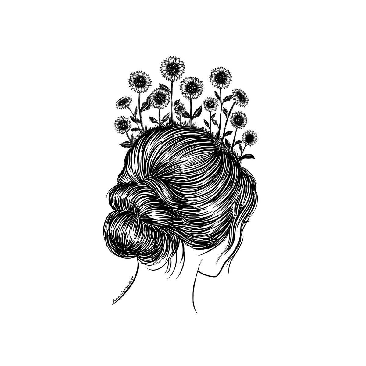 Sunflower Hair Art Print - 8&quot; x 8&quot;