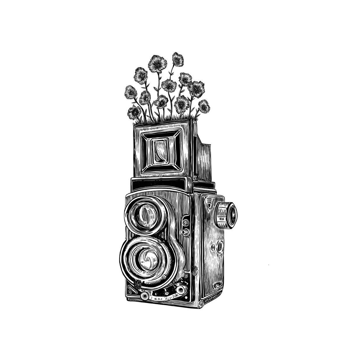 Floral Vintage Camera Art Print - 8&quot; x 10&quot;