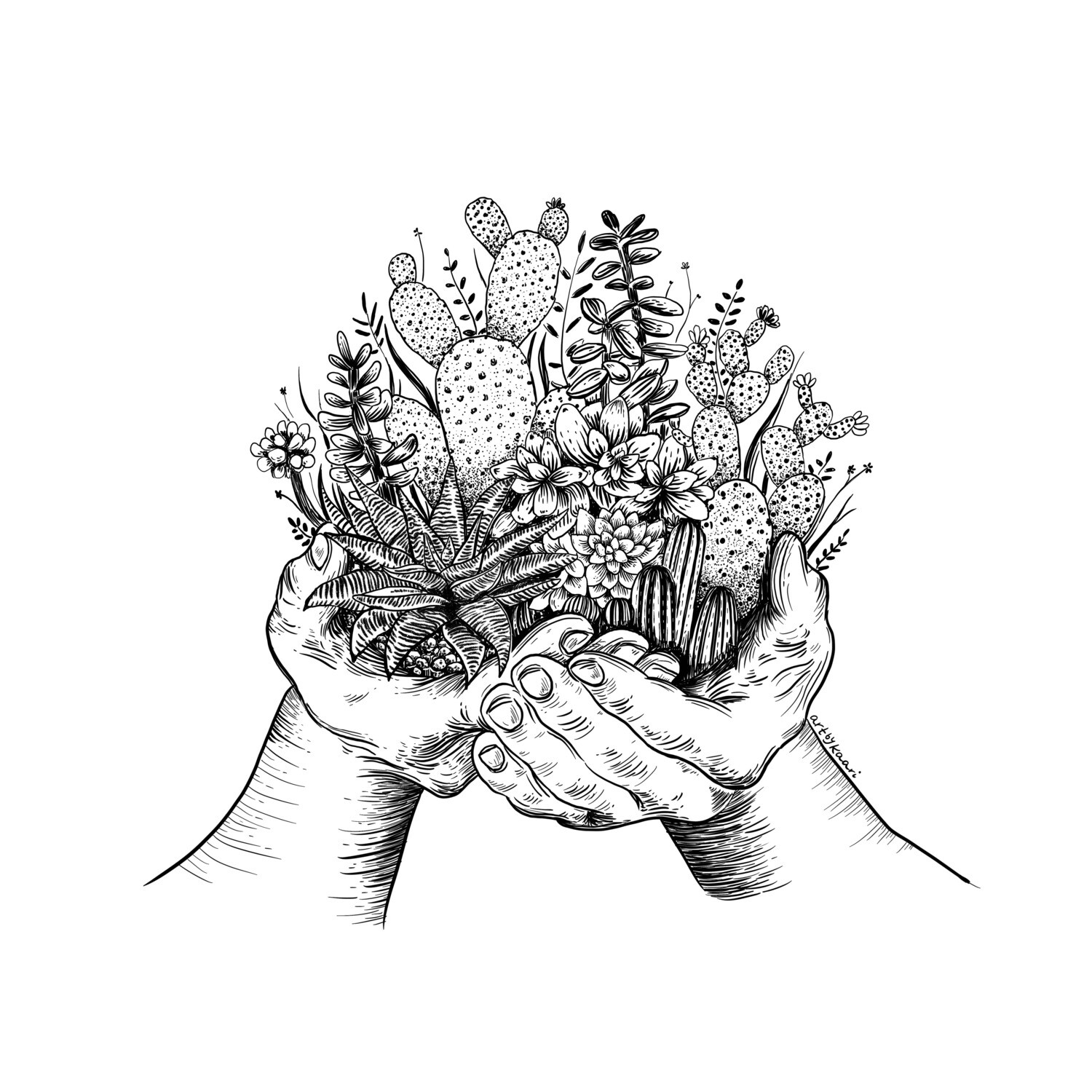 Cacti and Succulent Hands Art Print - 8&quot; x 8&quot;