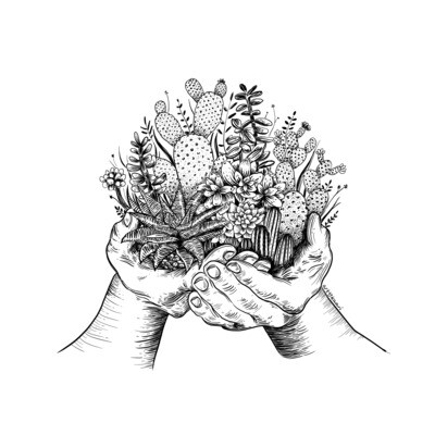 Cacti and Succulent Hands Art Print - 8" x 8"