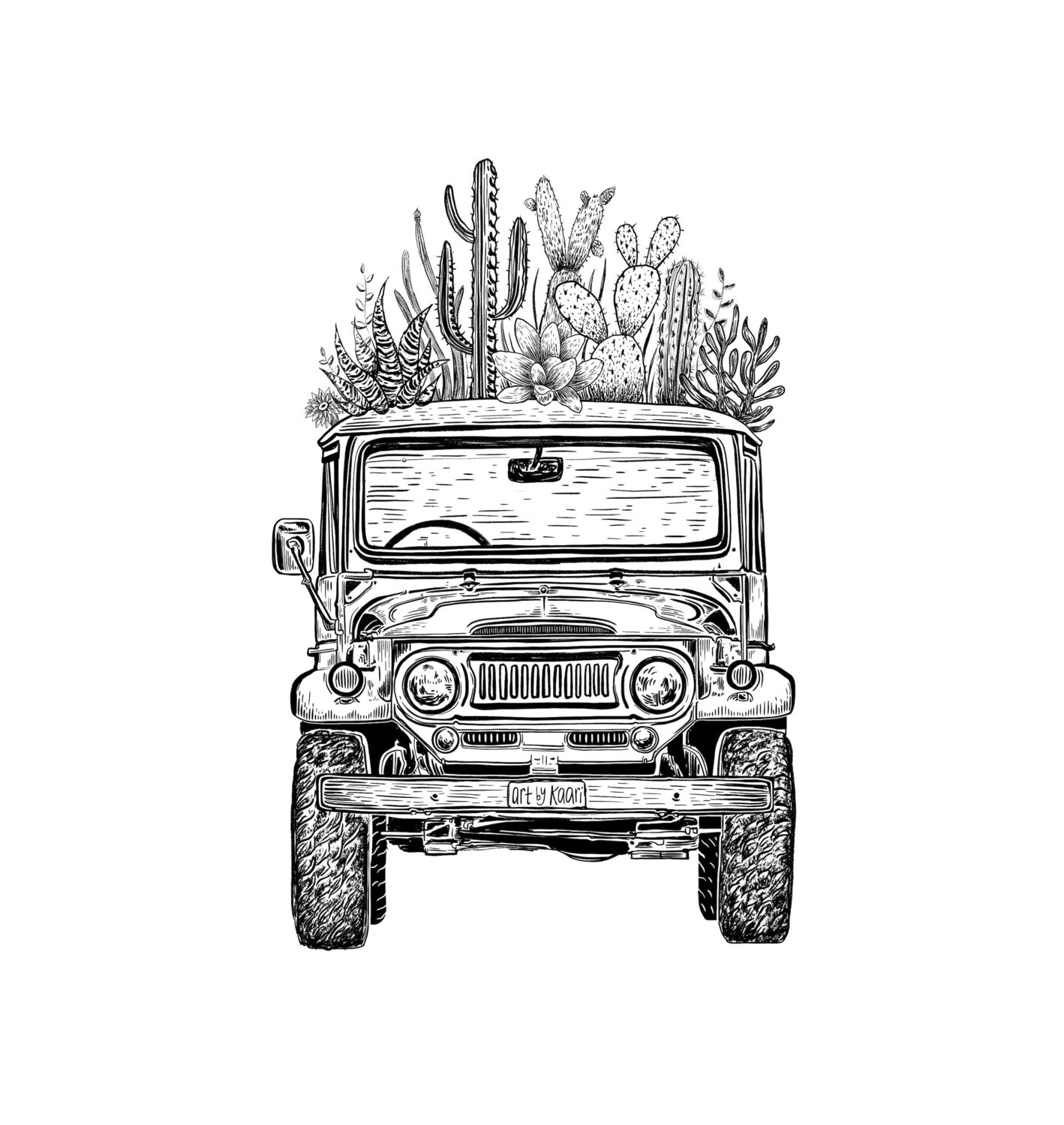 Cacti Jeep Cruiser Art Print - 8&quot; x 8&quot;