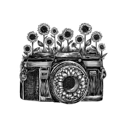 Sunflower Camera Art Print - 8" x 8"