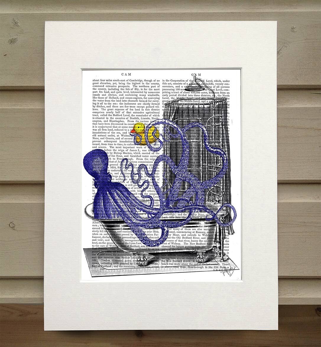 Octopus in Bath Nautical Book Print / Art Print / Wall Art - Matted book page