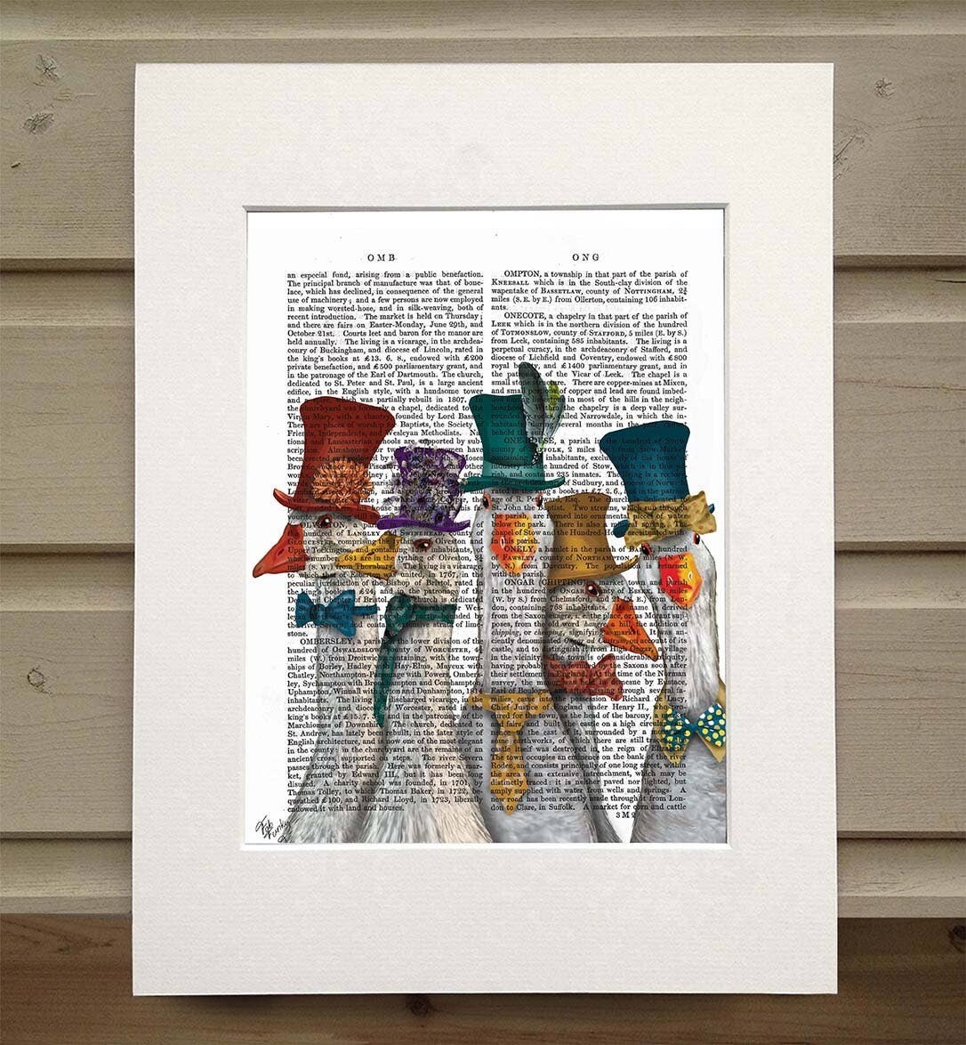 Gaggle of Geese, Book Print / Art Print / Wall Art - Matted book page