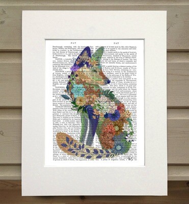 Fox Sitting Book Art Print Fantastic Florals Spring Collecti - Matted book page
