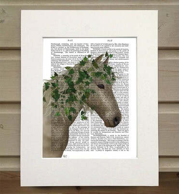 Horse Porcelain with Ivy, Book Print / Art Print / Wall Art - Matted book page