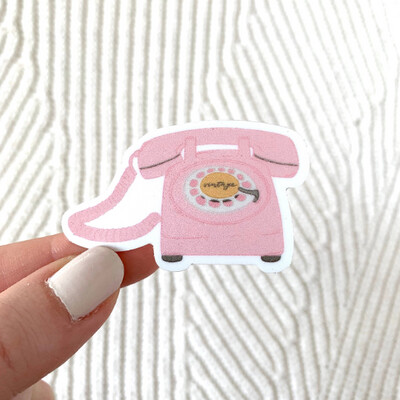 Pink Vintage Telephone Sticker 1x1.5 in.