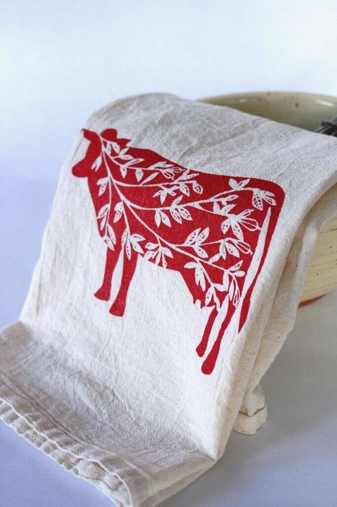 Cow Tea Towel - Red on Natural Cow Tea Towel - Red on Natural