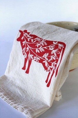 Cow Tea Towel - Red on Natural Cow Tea Towel - Red on Natural