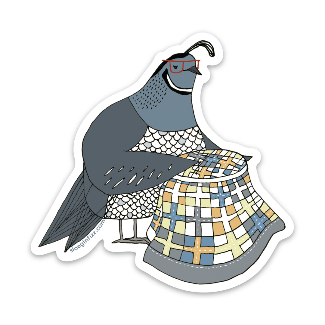 Quail Quietly Quilting Vinyl Sticker