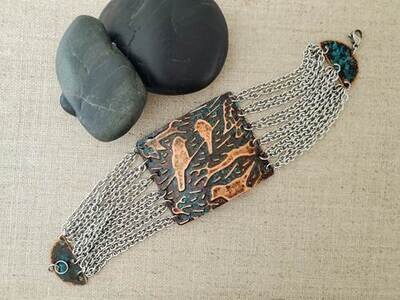 Embossed Natural Patina Large Multi Chain Bracelet