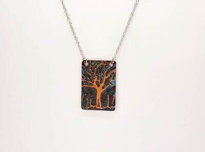 Embossed Natural Patina Small Rectangle Necklace