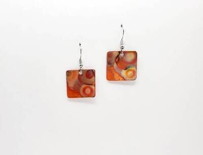 Flame Painted Square Earrings