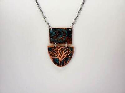 Embossed Natural Patina Square Segmented Necklace Tree