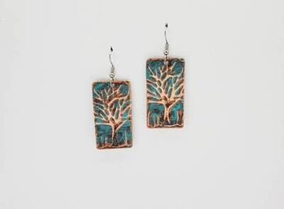 Embossed Natural Patina Large Rectangle Earrings