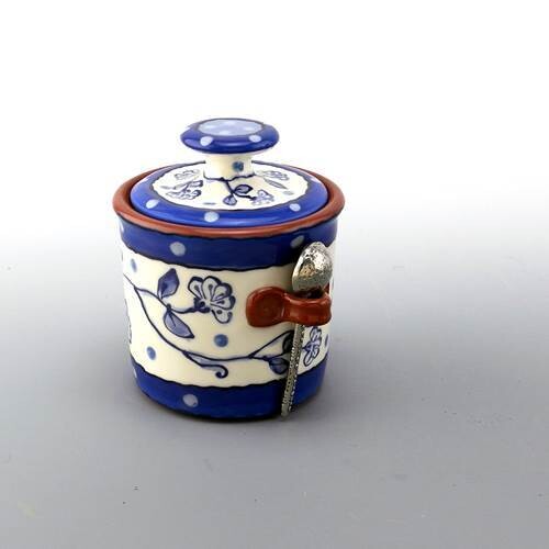 New Delft Sugar Jar w/ pewter spoon