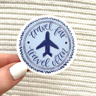 Travel Far, Travel Often Sticker 2x2in.