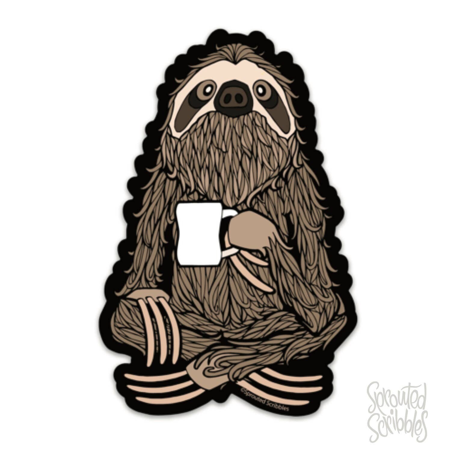 Coffee Sloth Sticker - Cute Funny Animal Tea - SMALL 3.5&quot; (8.9cm)
