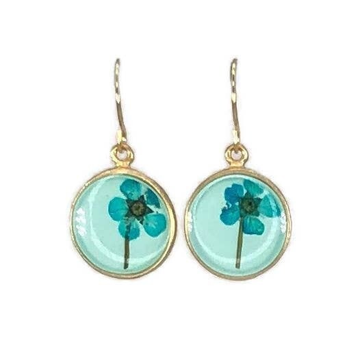 Turquoise Flower on Aqua Small Round Earrings