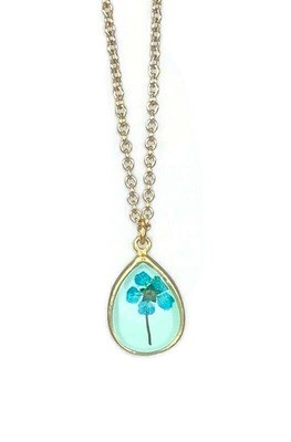 Turquoise Flower on Aqua Small Teardrop on Chain