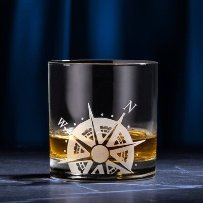 Compass Rose Etched Whiskey Glass