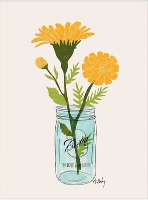 Mason Jar Marigolds - floral illustration prints