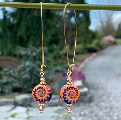 Long Loop Gold Earrings Orange Iris Long Loop Gold Earrings Orange Iris