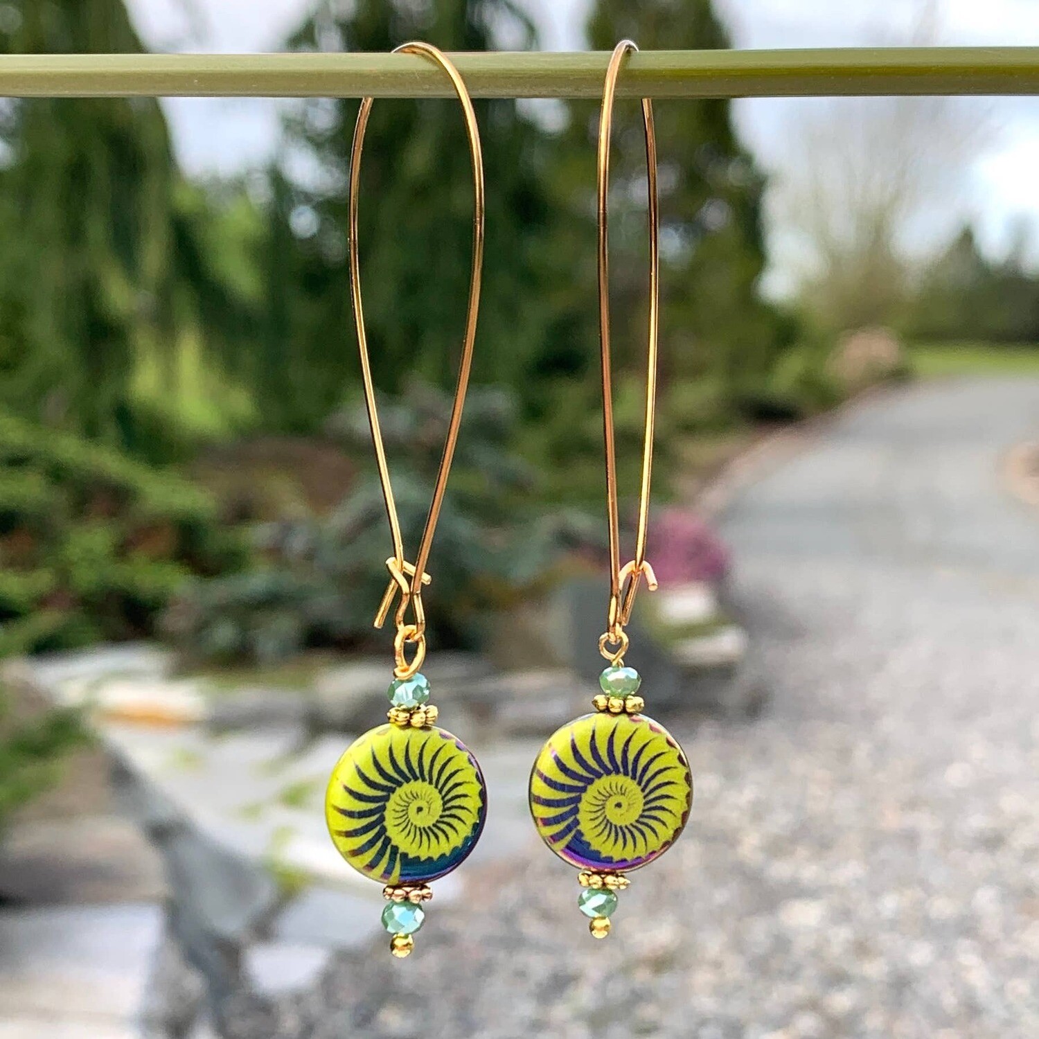 Long Loop Gold Earrings Green Iris Long Loop Gold Earrings Green Iris