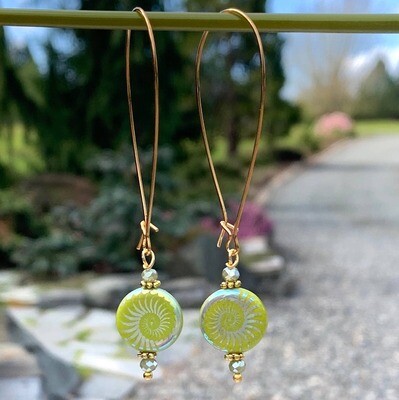 Long Loop Gold Earrings Light Green Long Loop Gold Earrings Light Green