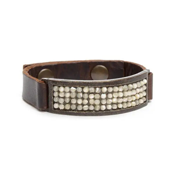 5204 ID Leather Bracelet - Vintage Brown w MOP
