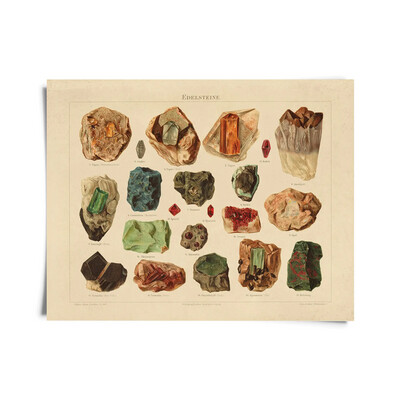 Vintage Natural History Minerals and Gemstones German Print - 16x20