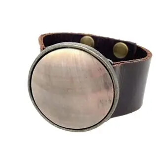 5301 Genuine Stone w Leather Bracelet - Vintage Brown w Black MOP