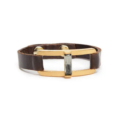 RR1077 Open Rectangle w Small Baguette Crystal Bracelet - Vintage Brown w Black Diamond
