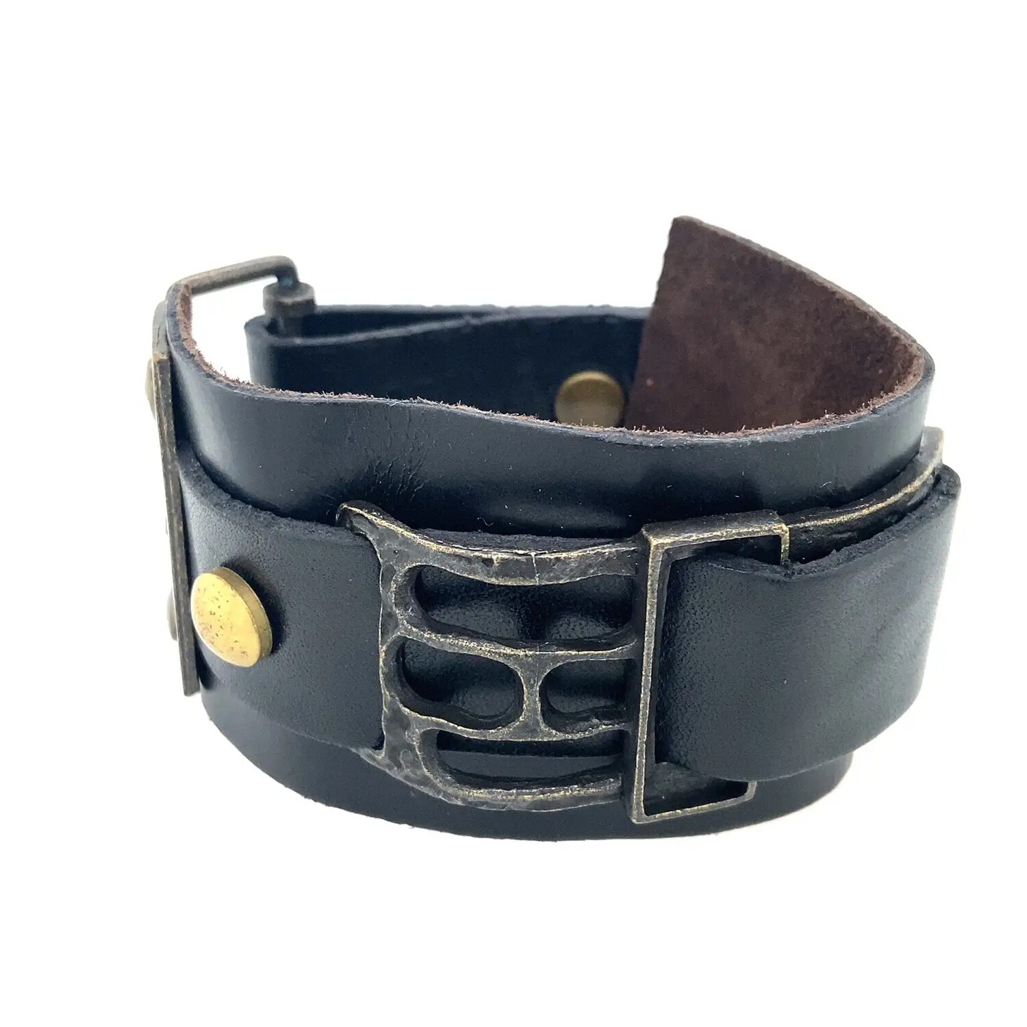 M104 Rectangle Metal and Leather Bracelet - Black M104 Rectangle Metal and Leather Bracelet - Black