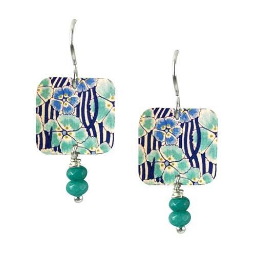BLUE MELODY - Small Square w/Beads Earring