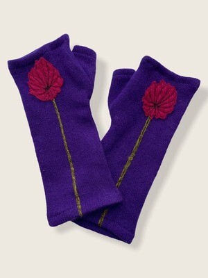 Mum - Fuchsia on Purple Fingerless Cashmere Gloves