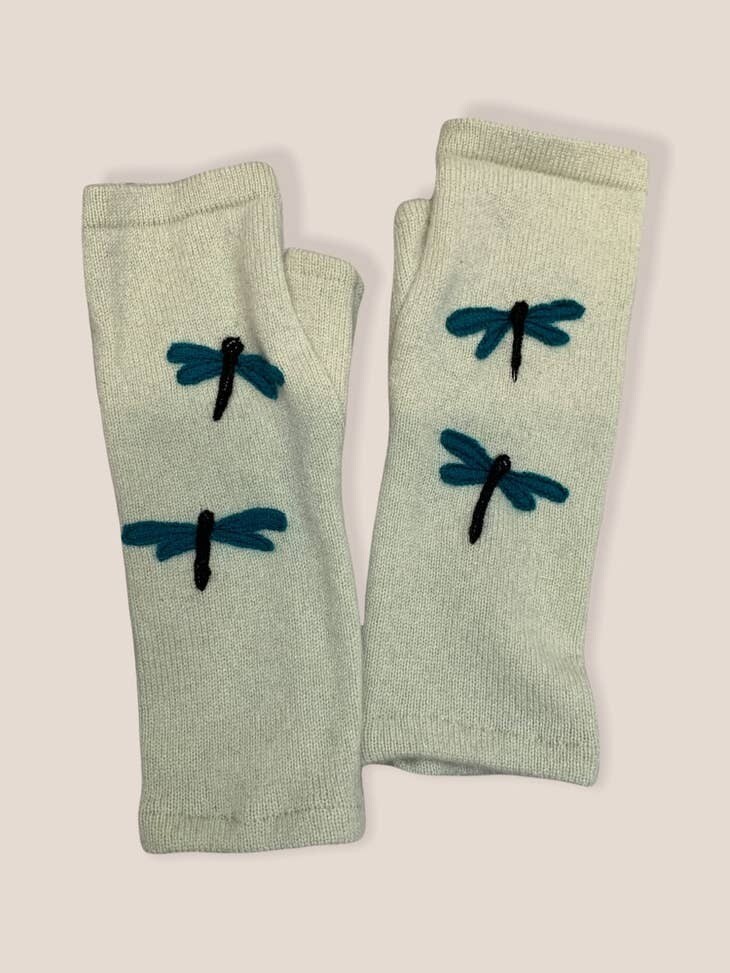 Dragonfly - Pale Green Fingerless Cashmere Gloves
