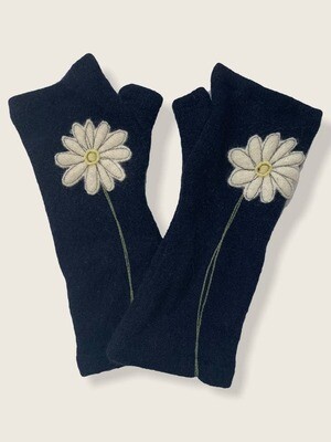 Daisy - White on Navy Fingerless Cashmere Gloves