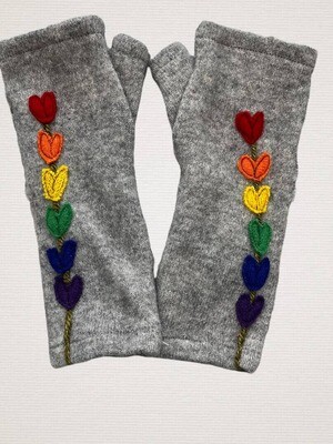 Lupine - Rainbow on Grey Fingerless Cashmere Gloves