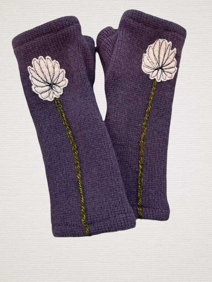 Mum - Pink on Purple Fingerless Cashmere Gloves