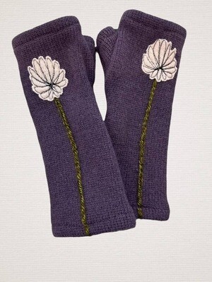 Mum - Pink on Purple Fingerless Cashmere Gloves