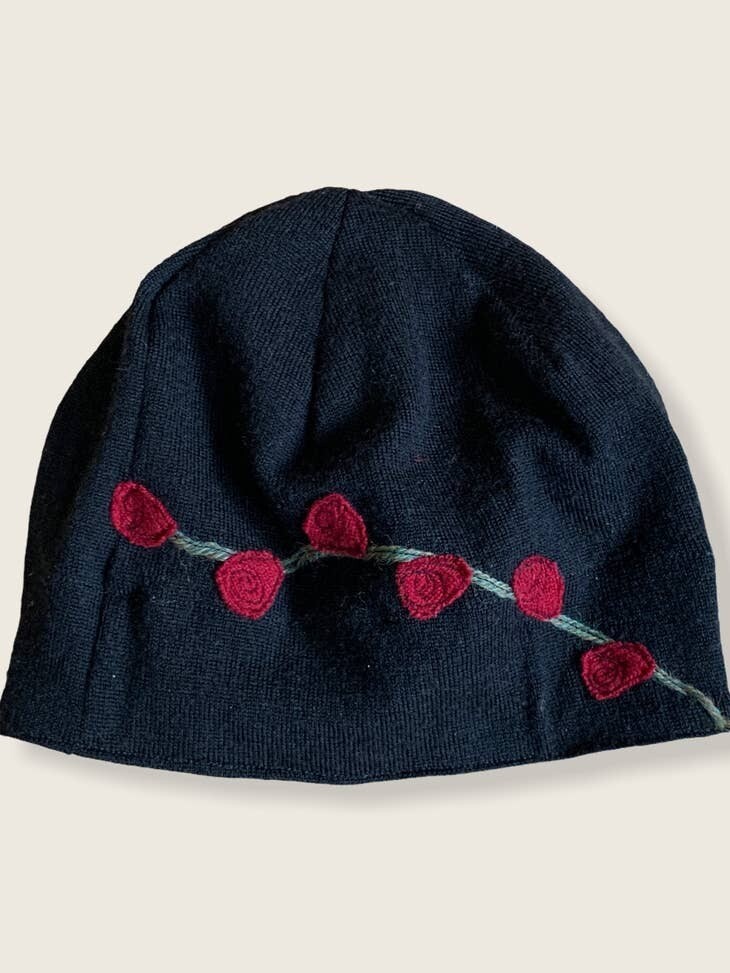 Wool Hat-Rosebud - Red on Black
