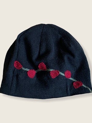 Wool Hat-Rosebud - Red on Black